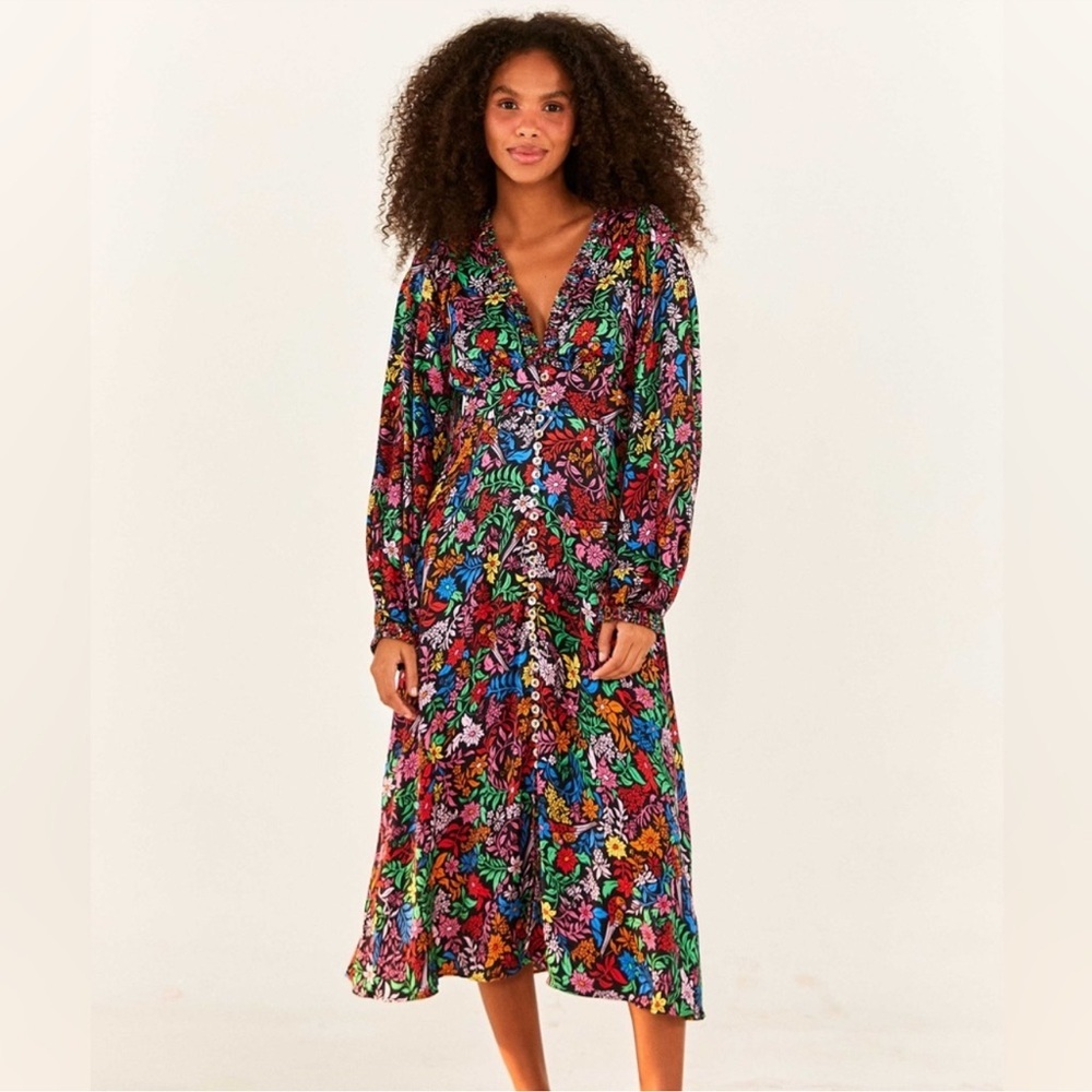 FARM RIO Tropical Garden Lenz-ing Viscose Midi Dress in Tropical Garden NEW NWT